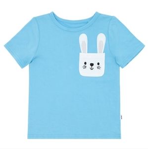 Little Sleepies Sky Blue Bunny Rabbit Pocket Graphic Tee. 6-12 months